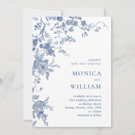 Viktorianisch-Blue-French-Floral-Foto QR-Code Hoch Einladung