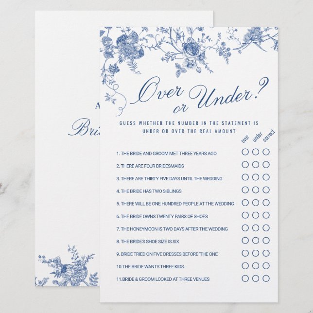 Viktorianisch Blue French Garden Brautparty Game (Vorne/Hinten)