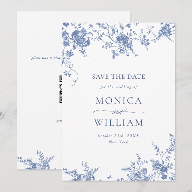 Viktorianisch Blue French Garden Foto Hochzeit Save The Date (Vorne/Hinten)