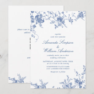 Viktorianisch Blue French Garden QR-Code Hochzeit Einladung