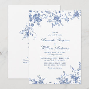 Viktorianisch Blue French Garden Toile Wedding Einladung