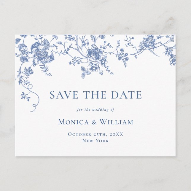 Viktorianisch Blue French Garden Wedding Save the  Postkarte (Vorderseite)