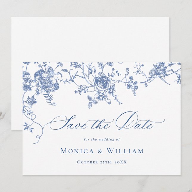 Viktorianisch Blue French Rose Garden Save The Date (Vorne/Hinten)