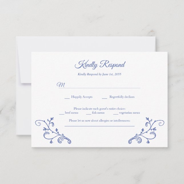 Viktorianisch Blue Wedding RSVP Card Einladung (Vorderseite)