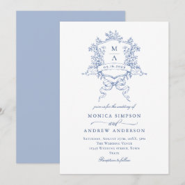 Viktorianisch Blue Wedding Verziertes Blumengebirg Einladung