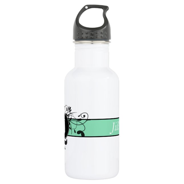 Viktorianisch blühen Sie mit Monogramm Edelstahlflasche (Vorderseite)