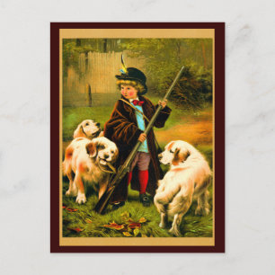 Viktorianisch Boy und St. Bernard Hunde Postkarte