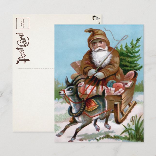Viktorianisch Brown Robed Santa Postcard Postkarte (Vorne/Hinten)