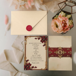 Viktorianisch Burgundy Deep Red Floral Einladung