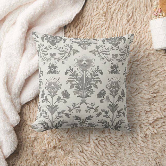Viktorianisch Damask Floral White Vintag Kissen (Decke)