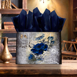 Viktorianisch Dark Blue Rose Ephemera Große Geschenktüte