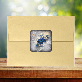 Viktorianisch Dark Blue Rose Ephemera Quadratischer Aufkleber