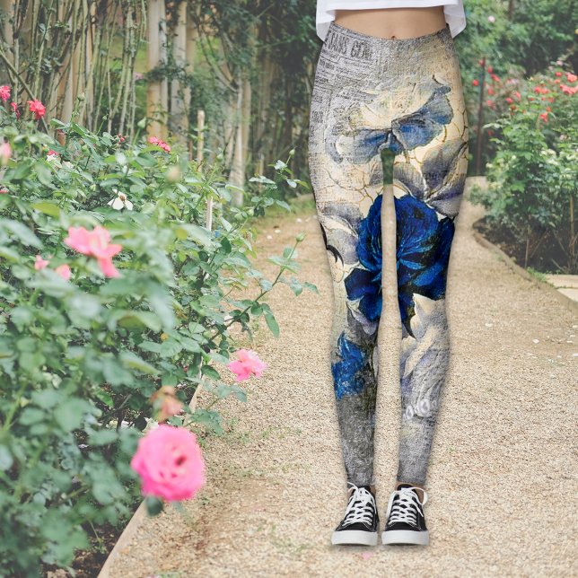 Viktorianisch Dunkelblaue Rose Ephemera Vintag Chi Leggings (Von Creator hochgeladen)
