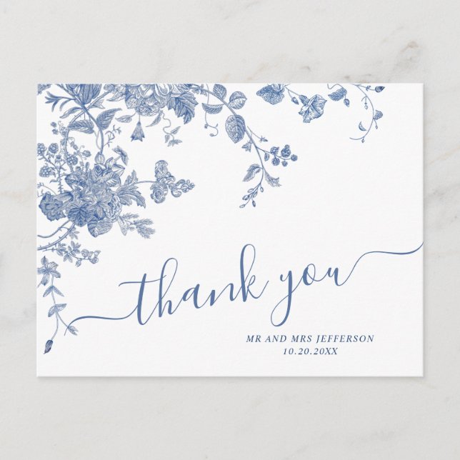 Viktorianisch Dusty Blue French Garden Vielen Dank Postkarte (Vorderseite)