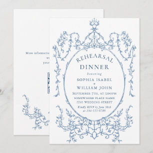 Viktorianisch Dusty Blue Probe Dinner QR-Code Einladung