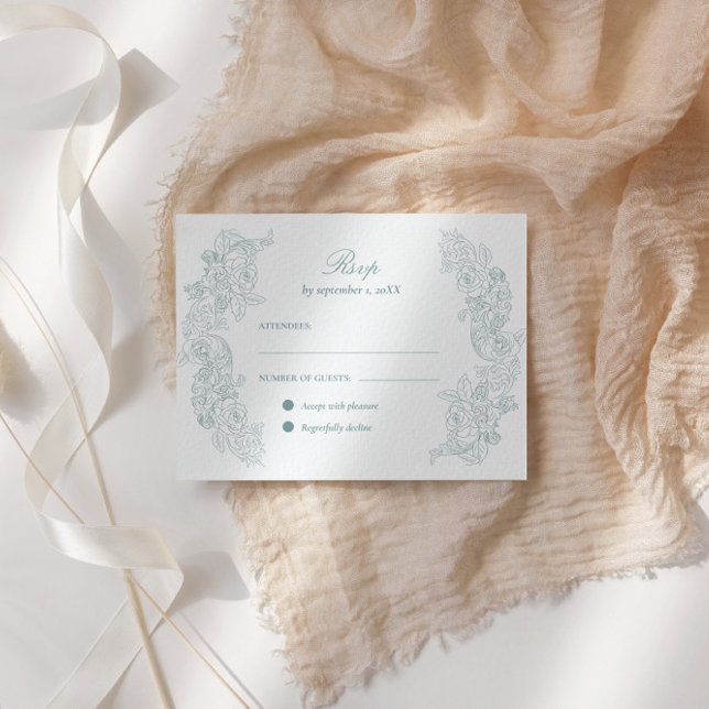 Viktorianisch Dusty Blue Wedding RSVP Karte (Von Creator hochgeladen)