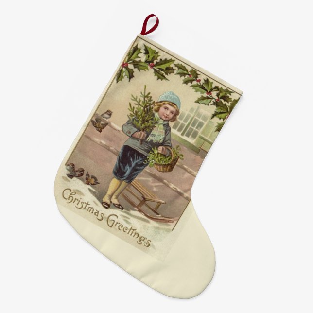 Viktorianisch English Boy Weihnachtsgrüße Großer Weihnachtsstrumpf (Vorderansicht (hängend))