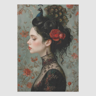 Viktorianisch Era Lady Floral Headdress Decoupage Seidenpapier