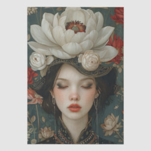 Viktorianisch Era Lady Floral Headdress Decoupage Seidenpapier