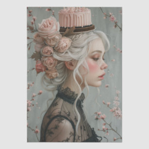 Viktorianisch Era Lady Floral Headdress Decoupage Seidenpapier