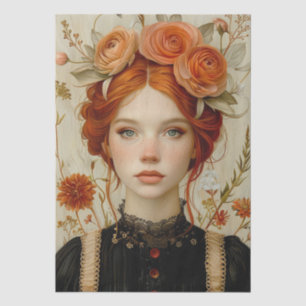 Viktorianisch Era Lady Floral Headdress Decoupage Seidenpapier