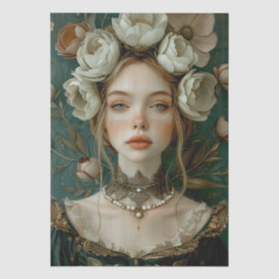 Viktorianisch Era Lady Floral Headdress Decoupage Seidenpapier