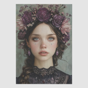 Viktorianisch Era Lady Floral Headdress Decoupage Seidenpapier