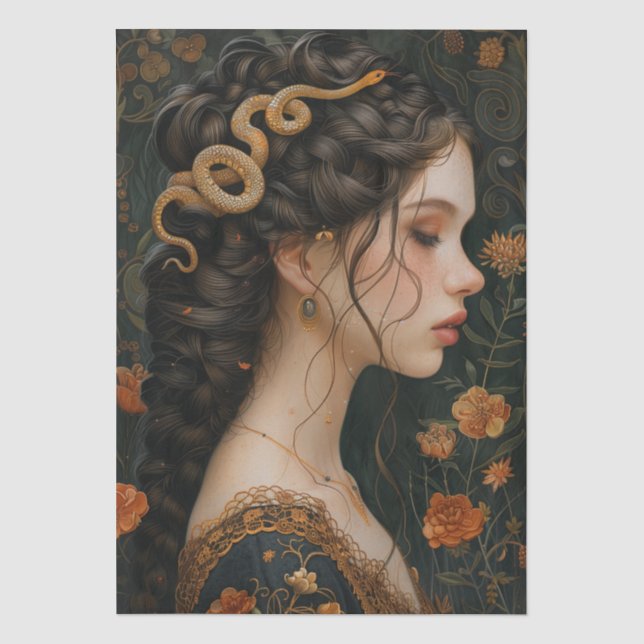 Viktorianisch Era Lady Snake Headdress Decoupage Seidenpapier (Vorderseite)
