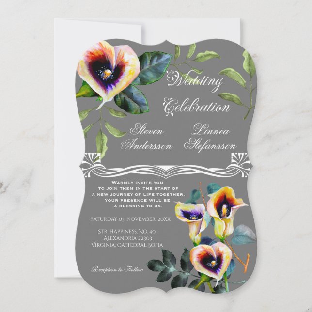 Viktorianisch Floral Calla Lilies Bouquet Blossom Einladung (Vorderseite)