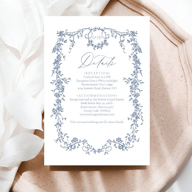 Viktorianisch Floral Dusty Blue French Wedding Begleitkarte (Von Creator hochgeladen)