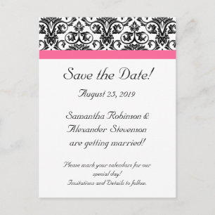 Viktorianisch Fuchsia Pink White Damask Save the D Ankündigungspostkarte