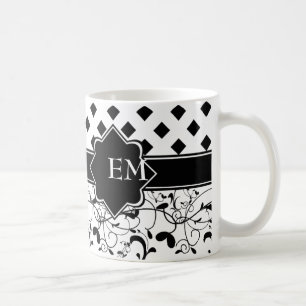 Viktorianisch Geblüht Diamanten Schwarz-weiß Kaffeetasse