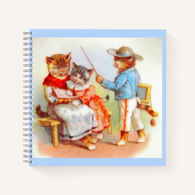 Viktorianisch gekleidete Kätzchen-Familienausdruck Notizbuch (Vorderseite)