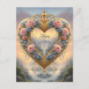 Viktorianisch, goldenes Herz mit Blumen und Spruch Postkarte