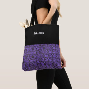 Viktorianisch Goth Lila Black Brocade Damask Name Tasche
