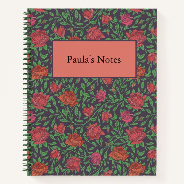 Viktorianisch Gothic Perfect Red & Fuchsia Rose Notizbuch (Vorderseite)