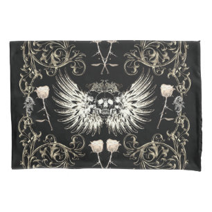 Viktorianisch gothische Romantik-Totenkopf-Flügel  Kissenbezug