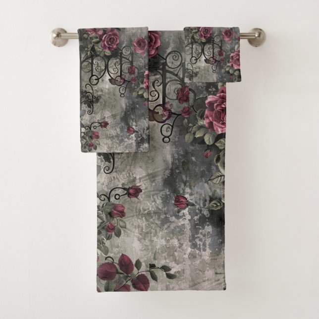 Viktorianisch Gotische Gartenmuster Rose Muster Badhandtuch Set (Insitu)