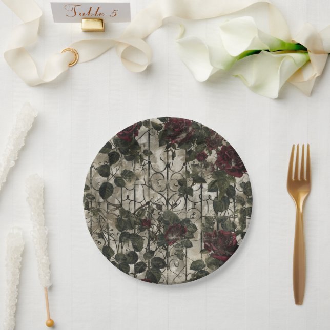 Viktorianisch Gotische Gartenmuster Rose Muster Pappteller (Hochzeit)