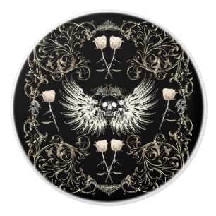 Viktorianisch-gotische Romantik-Totenkopf-Flügel u Keramikknauf