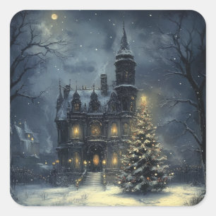 Viktorianisch gotische Weihnachten Quadratischer Aufkleber