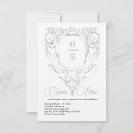Viktorianisch-Gray-Monogram-Wappen-Hochzeit Einladung