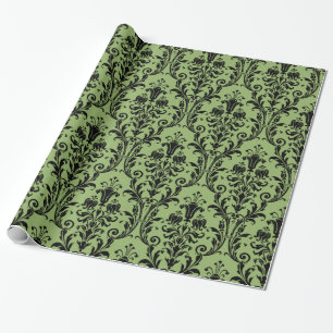 Viktorianisch-grüner und schwarzer Floral-Wirbelk Geschenkpapier
