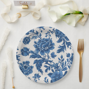 Viktorianisch inspiriert Blumendruck in Blau und W Pappteller