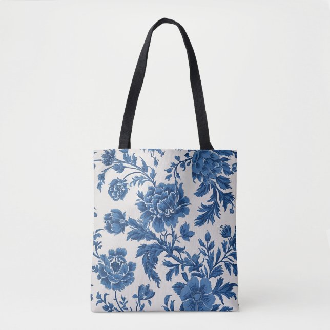 Viktorianisch inspiriert Blumendruck in Blau und W Tasche (Vorderseite)