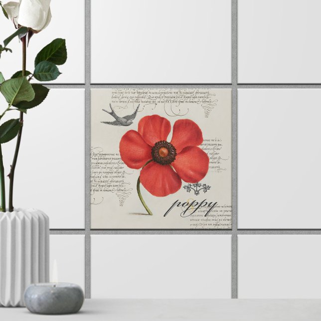 Viktorianisch Inspiriert 🌸 Vintag Fliese (Victorian-Inspired 🌸 Vintage Red Poppy Ceramic Tile
)