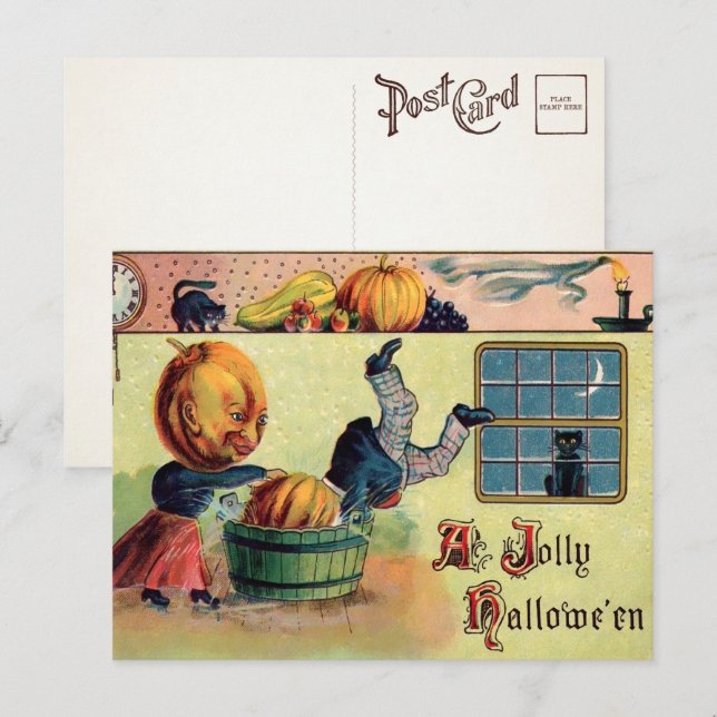 Viktorianisch Jolly Halloween Postcard Postkarte (Vorne/Hinten)