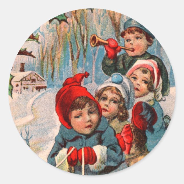 Viktorianisch Kids Rodeln Weihnachtsaufkleber Runder Aufkleber (Vorderseite)