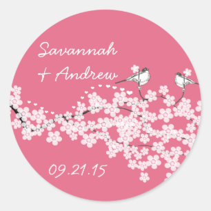Viktorianisch Love Bird Cherry Blossom Hochzeitsau Runder Aufkleber