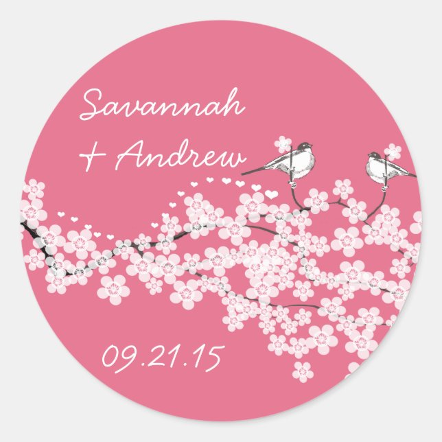Viktorianisch Love Bird Cherry Blossom Hochzeitsau Runder Aufkleber (Vorderseite)